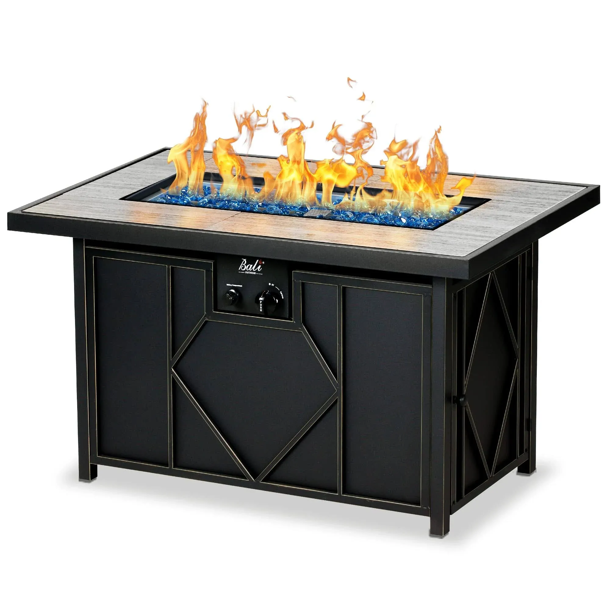 Bali Outdoors 42 inch Rectangular Propane Gas Fire Pit Table with Blue Fire Glass ...