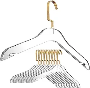 DesignStyles Clear Acrylic Clothes Hangers - 10 Pk - Gold