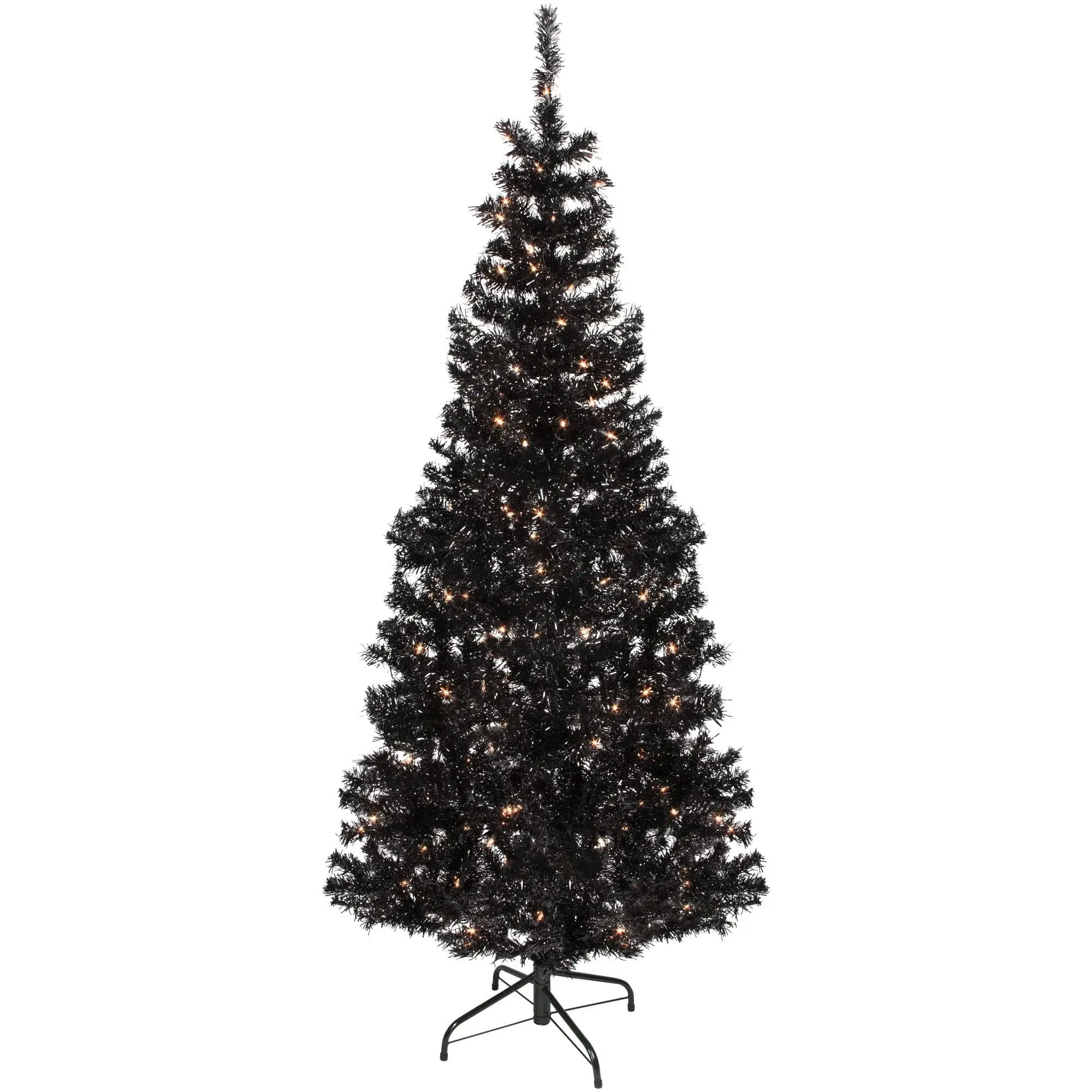 4 ft. Black Pre-Lit Tinsel Artificial Christmas Tree with 70 Clear Lights