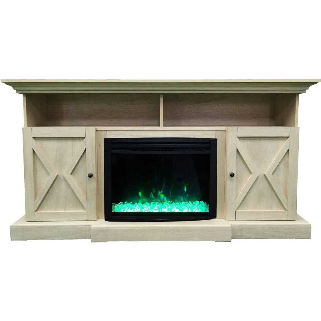 Cambridge 62-In. Summit Farmhouse Style Electric Fireplace Mantel with Deep Crystal Insert, Sandstone