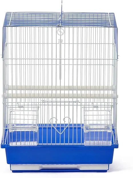 Prevue Pet Products Flat Top Economy Parakeet and Small Bird Cage with White Wire, Blue Plastic Base with Removable Tray