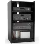 Bowery Hill Contemporary Glass Enclosed Audio Rack in Ravenwood Black