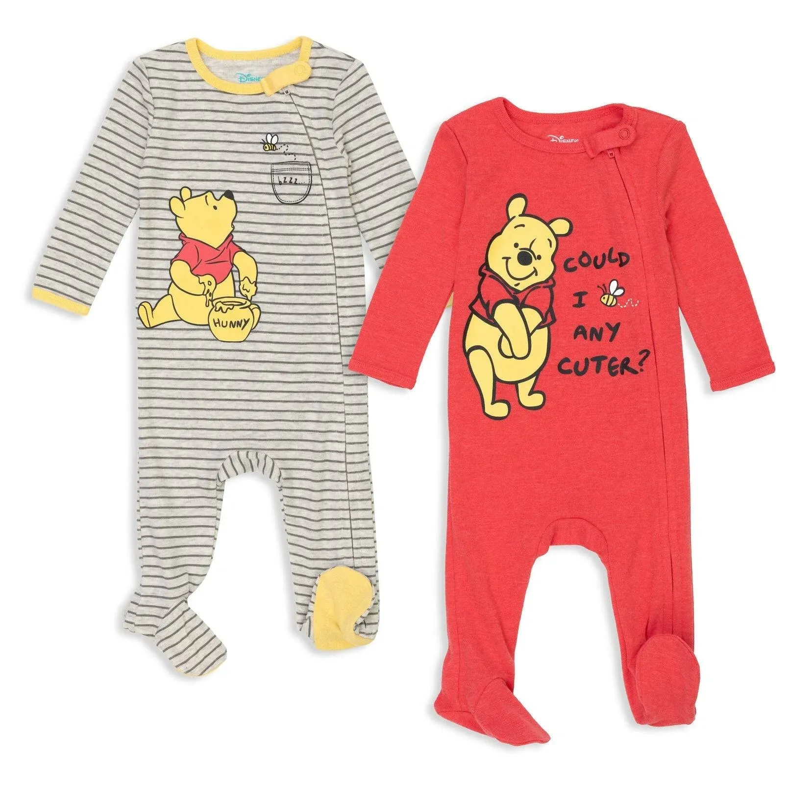 Disney Winnie the Pooh Newborn Baby Boys 2 Pack Snap Sleep N' Play Coveralls White