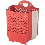 Foldable Plastic Laundry Baskets. Wall Hanging Storage Basket. Multi-function Storage Container Waterproof Durable for Bedroom and Bathroom (M, Red)