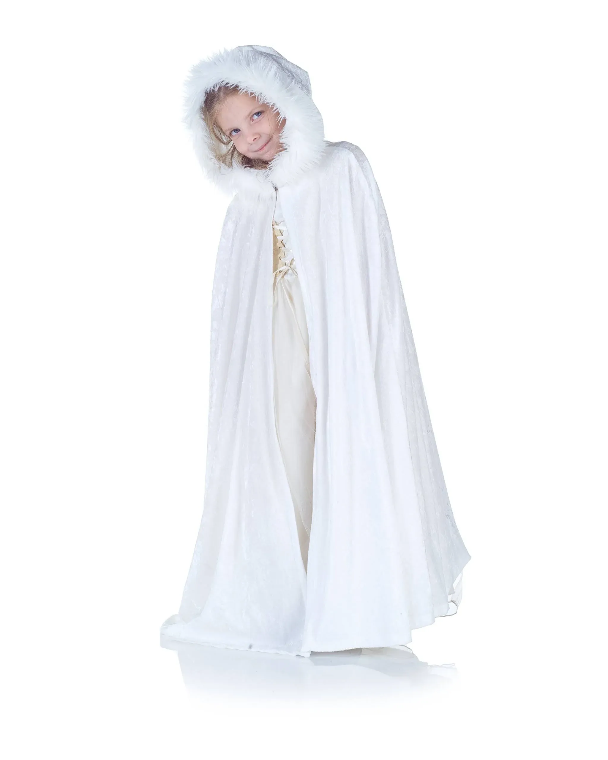 Brand New White Panne Child Halloween Costume Cape with Fur Trim Accessory