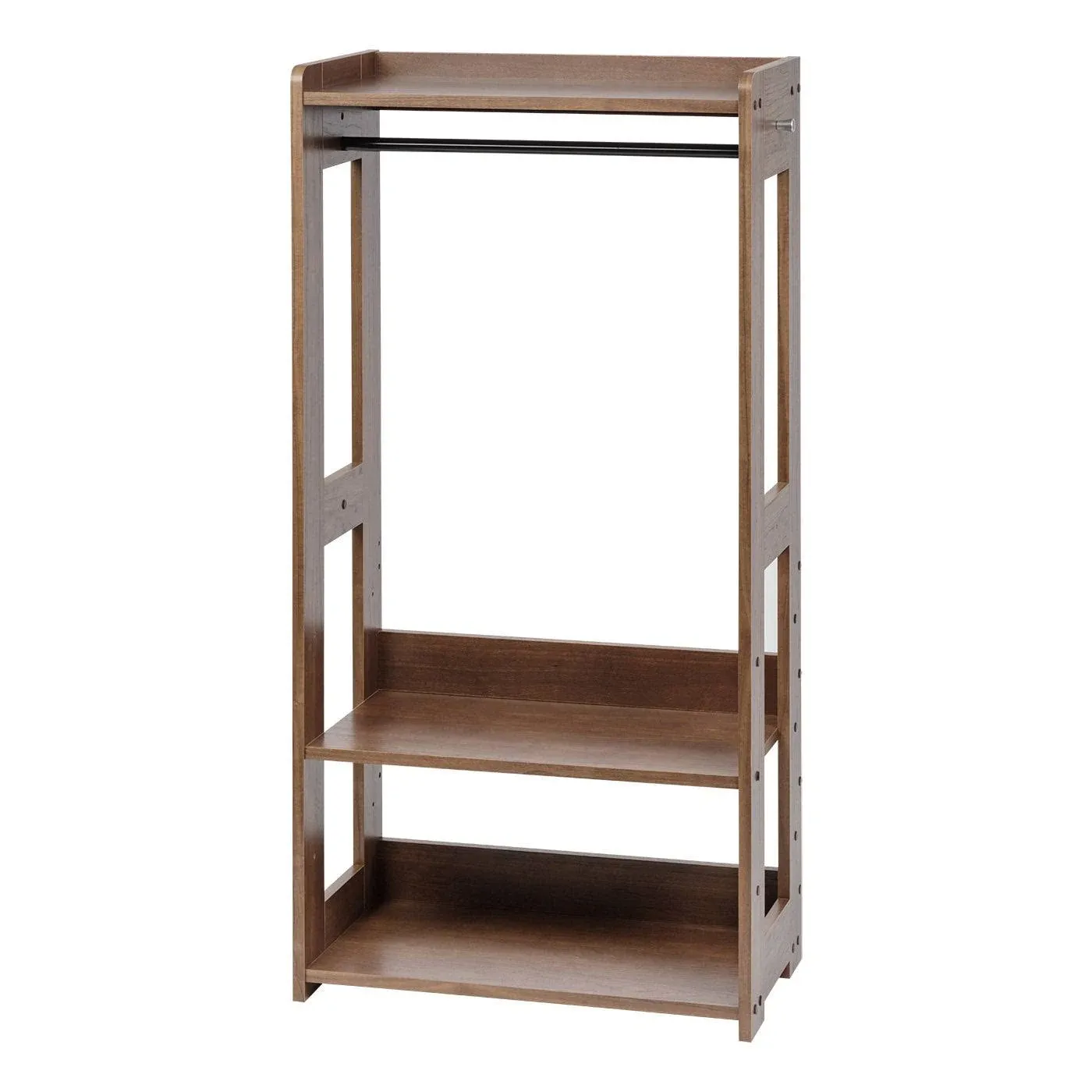 Small Wood Clothes Rack with 2 Tier Storage Shelf, Brown