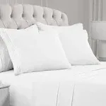 Mellanni Iconic 7 Piece Bed Sheet Set Brushed Microfiber, Deep Pocket, Split King, White