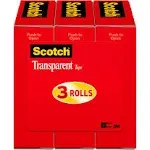 Scotch Transparent Tape, 3/4" X 1000", Clear, pack Of 3 Rolls (3 pack)