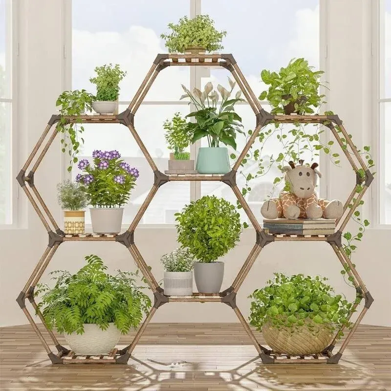 9 Potted Ladder Plant Holder - Brown