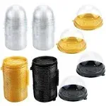 PRALB 100 Set Muffin Pod Dome Clear Plastic Mini Cupcake Boxes Muffin Single Container Box Wedding Birthday Gifts Supplies 2.76 X1.78 Inch,for Cheese Pastry Dessert Mooncake(50 Gold/50 Black)