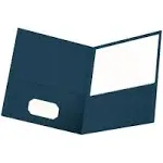 UNIVERSAL® Two-pocket Portfolio, Embossed Leather Grain Paper, Dark Blue, 25-box