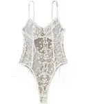 Lilosy Women Sexy Lace Up Floral Embroidered Teddy Lingerie Bodysuit Top Mesh Sheer One Piece