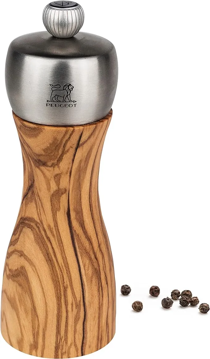 Peugeot - Fidji Manual Pepper Mill - Adjustable Grinder - Olive Wood and Stainless Steel, Natural, 6 Inch