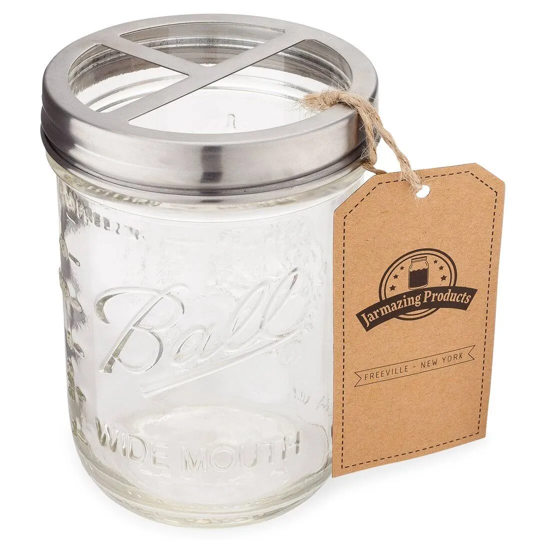 Jarmazing Products Mason Jar Toothbrush Holder - with 16 Ounce Ball Mason Jar ...