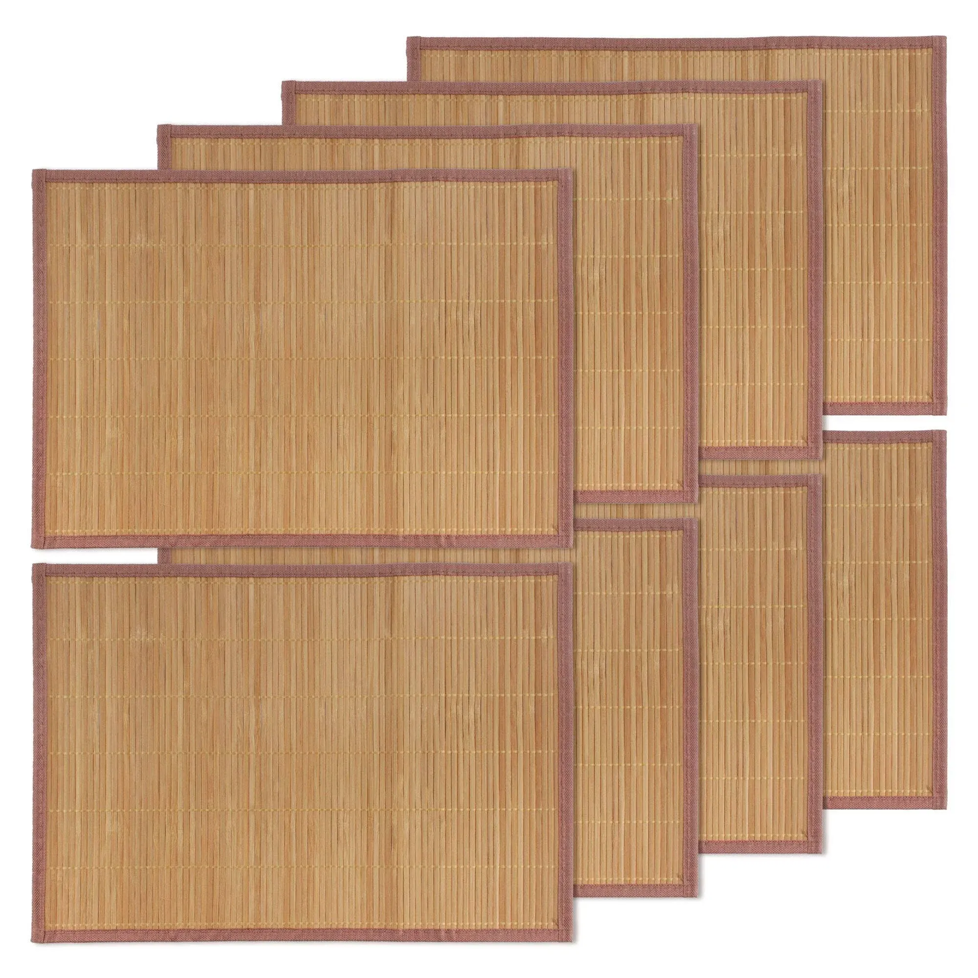 BambooMN Bamboo Slats Placemat with Fabric Border - Solid Color Print - 18" x 13" - Brown, 8 Pcs