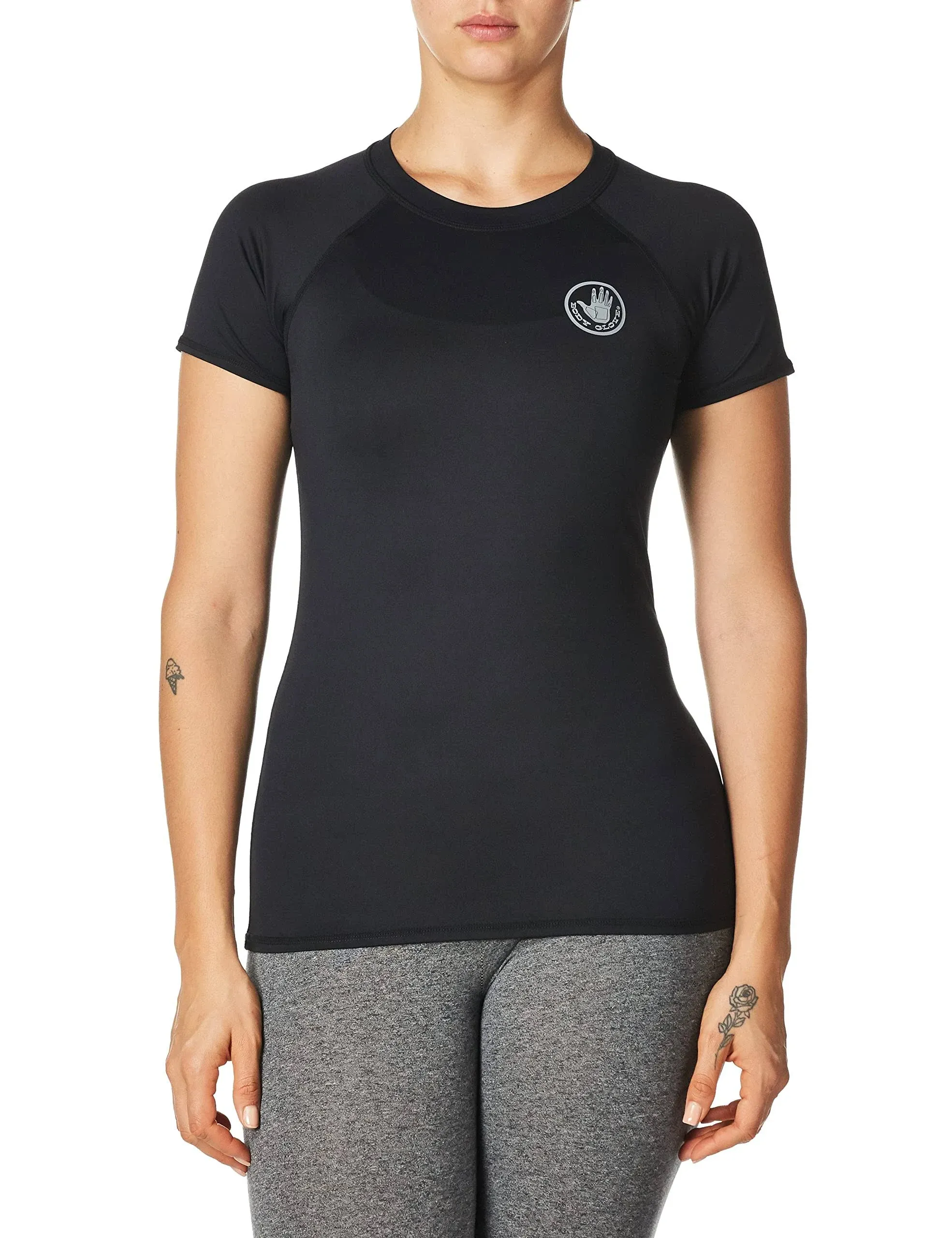 Body Glove Women's Standard Smoothies in-Motion Solid Short Sleeve Rashguard with UPF 50+, Black, X-Small