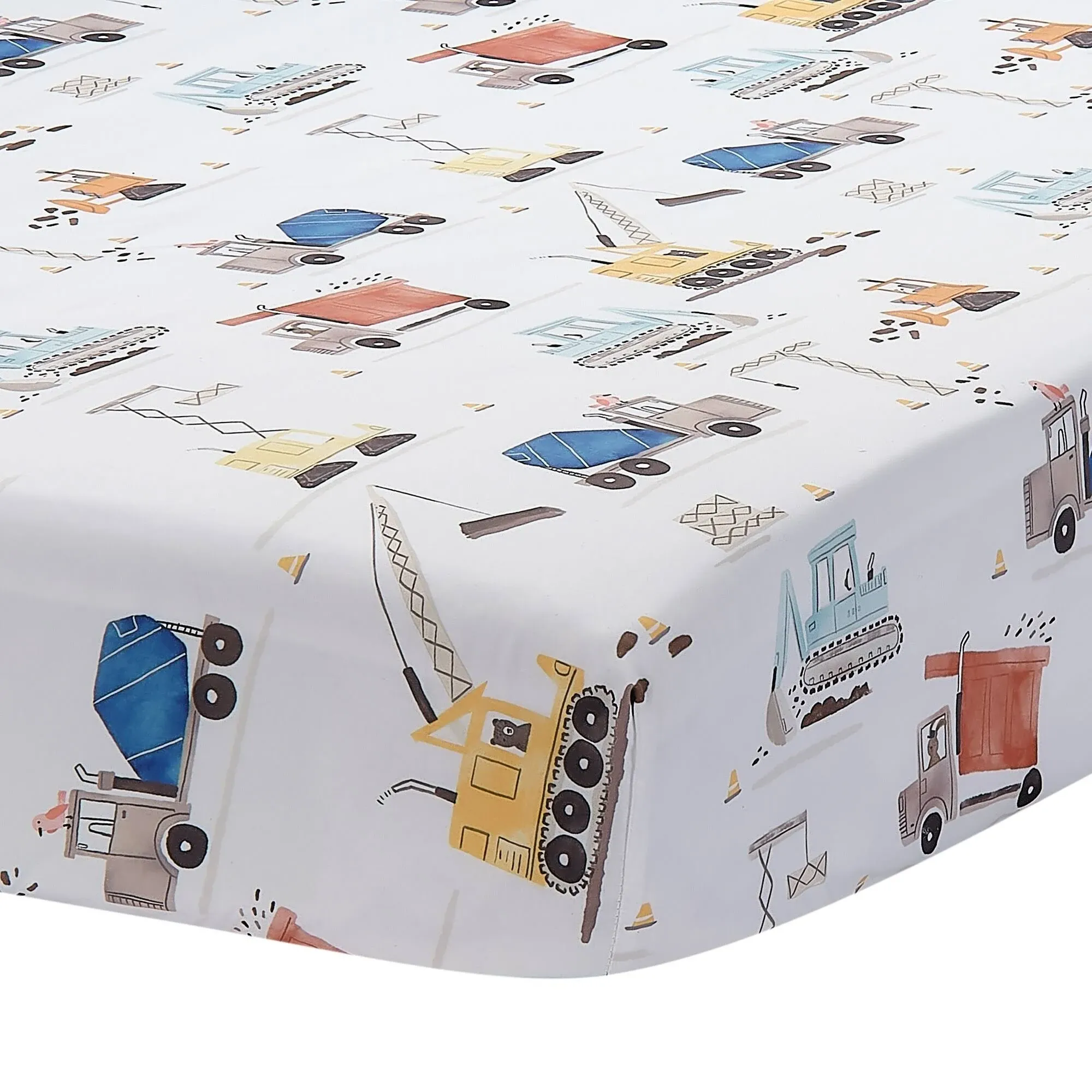 Lambs and Ivy Construction Zone Fitted Crib Sheet in Blue, Yellow, White and Red