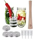 Complete Mason Jar Fermentation Kit - Sauerkraut Pounder + 4Pc Glass Weights + 4