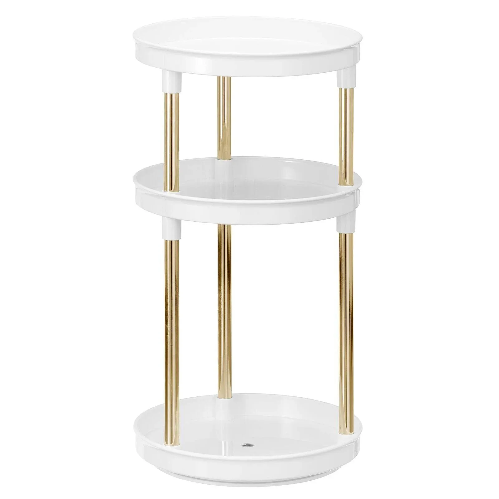 mDesign Spinning 3-Tier Lazy Susan 360 Makeup Organizer Tower, White/Soft Brass