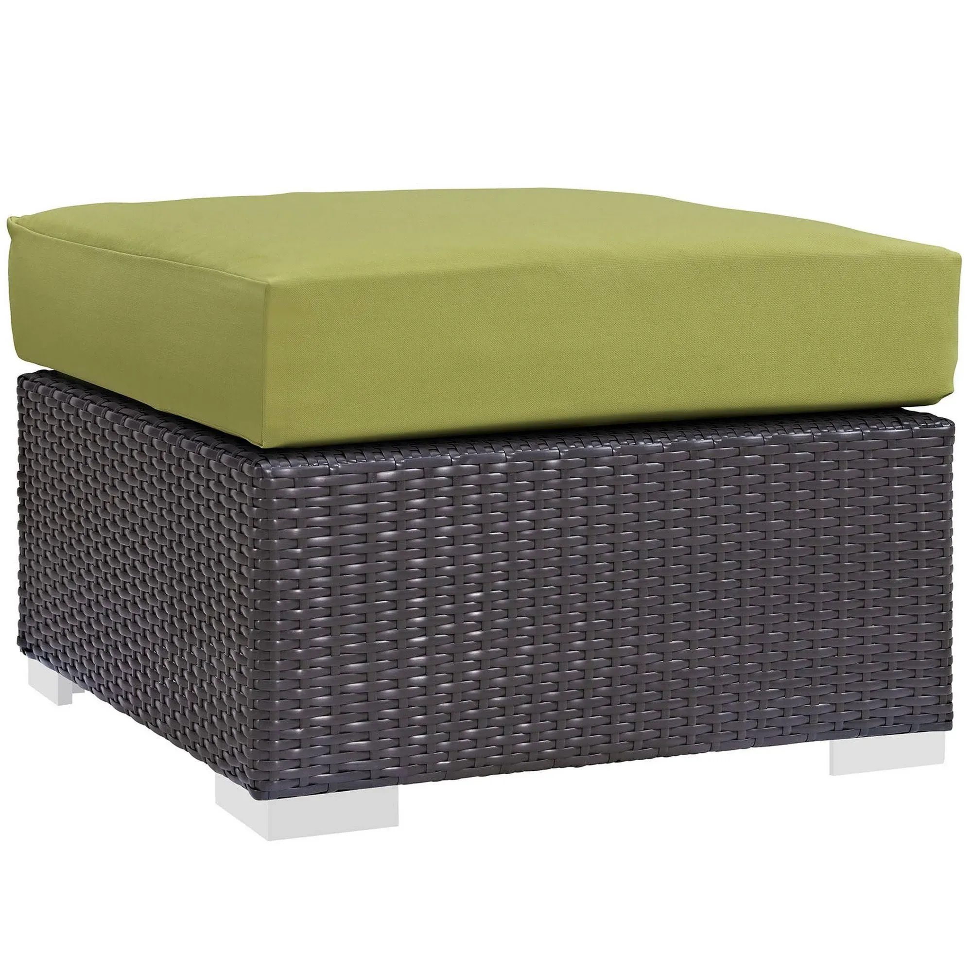 Convene Outdoor Patio Square Fabric/Synthetic Rattan Weave Ottoman