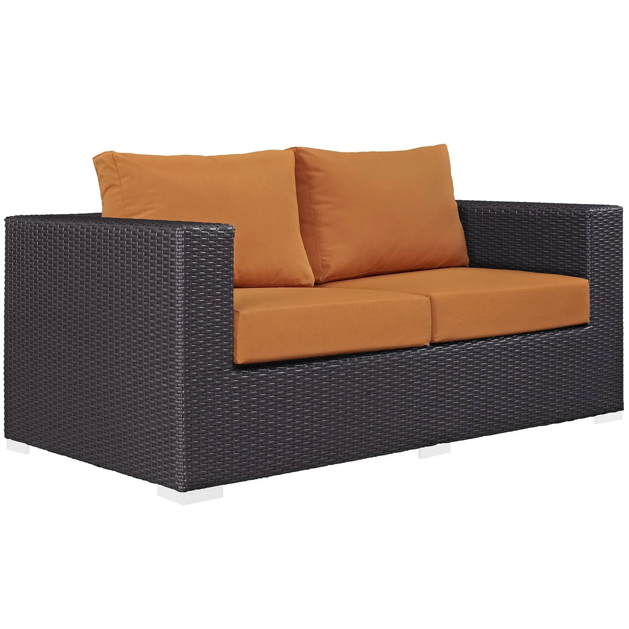 Convene Outdoor Patio Loveseat in Espresso w/ Orange Cushion by Modway