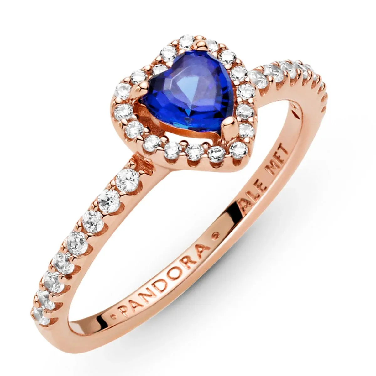 PANDORA Sparkling Blue Elevated Heart Ring - Rose Gold Ring for Women - Layering or Stackable Ring - 14k PANDORA Rose with Cubic Zirconia - Size 5 - With Gift Box