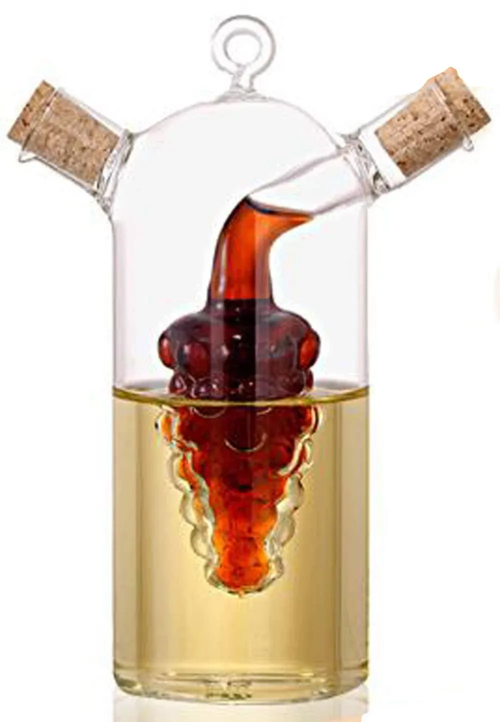 ELETON Hand-Blown Glass Olive Oil Vinegar Cruet with Grape Cluster,10 oz Oil and Vinegar Dispenser