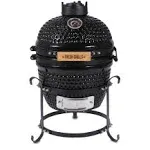 Vasitelan 13 inch Portable Ceramics Charcoal Grill,Kamado BBQ Charcoal Grill (Style 2-Black)