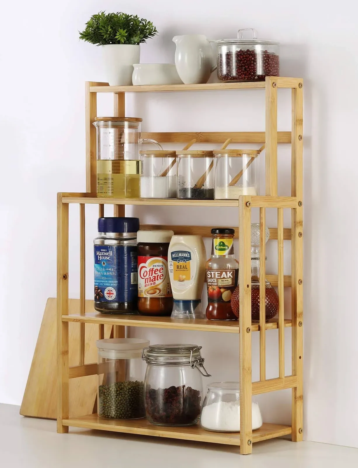 HYNAWIN Bamboo Spice Rack Storage Shelves-3 Tier Standing Pantry Shelf for Kitchen Counter Storage,Bathroom Countertop Storage Organizer Desk Bookshelf with Adjustable Shelf Cabinet