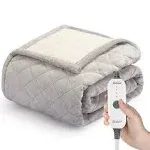 Quilted Velvet Reverse Sherpa Electric Heated Throw Fast Heating Auto Shut-Off