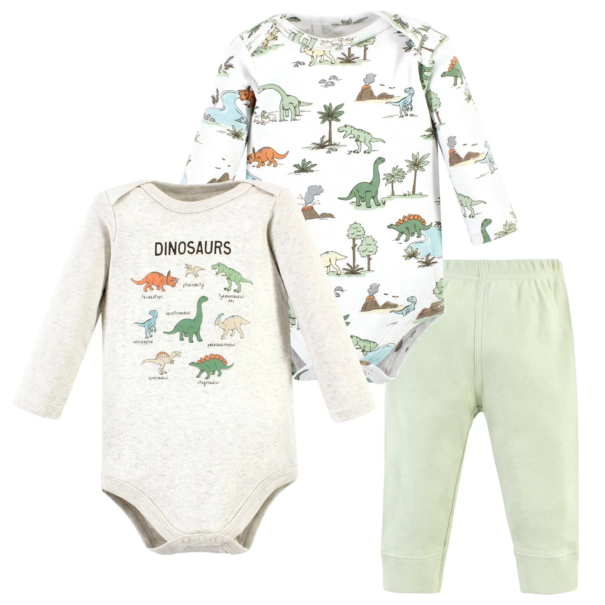 Hudson Baby Long-Sleeve Bodysuits and Pants, Dinosaur Adventures Long-Sleeve, 0-3 Months