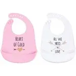 Hudson Baby Infant Girl Silicone Bibs 2pk, Gold Heart, One Size