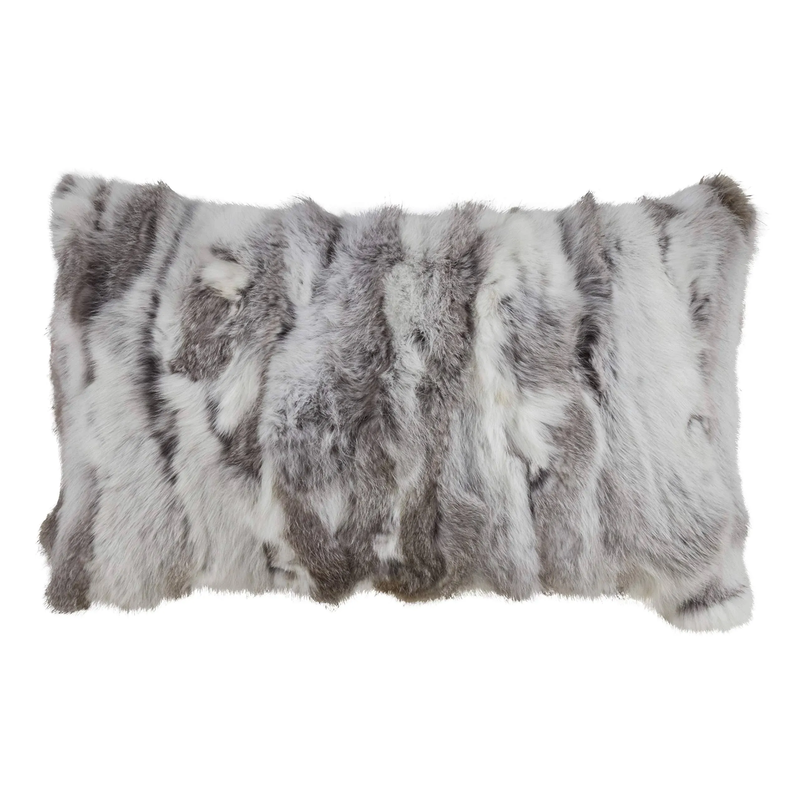 Saro Lifestyle 12 x 20 in. Rabbit Fur Throw Poly Filled Pillow, Gray