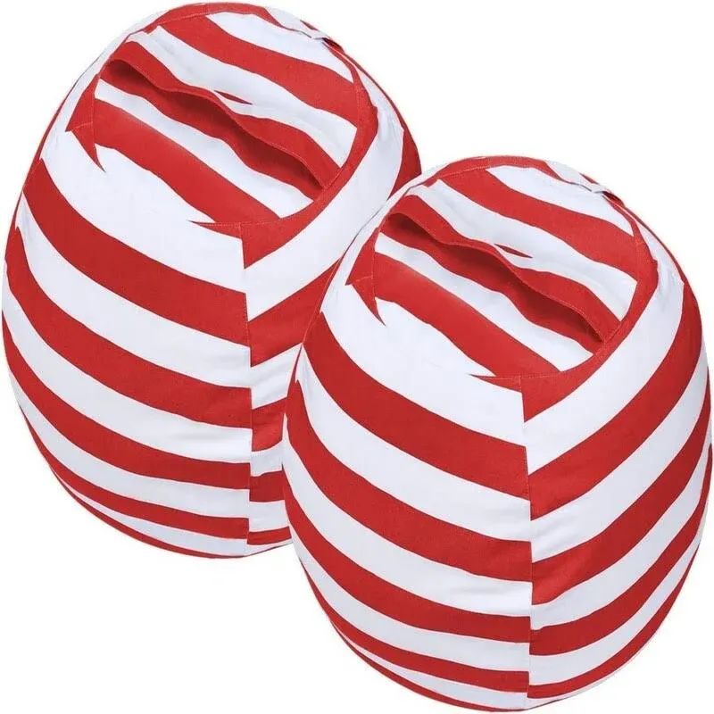 Miaowater 2 PCS Stuffed Animal Storage Bean Bag Chair Cover, Cotton Canvas Beanbag with Zipper for Organizing Kid's and Adults Room Red 24"