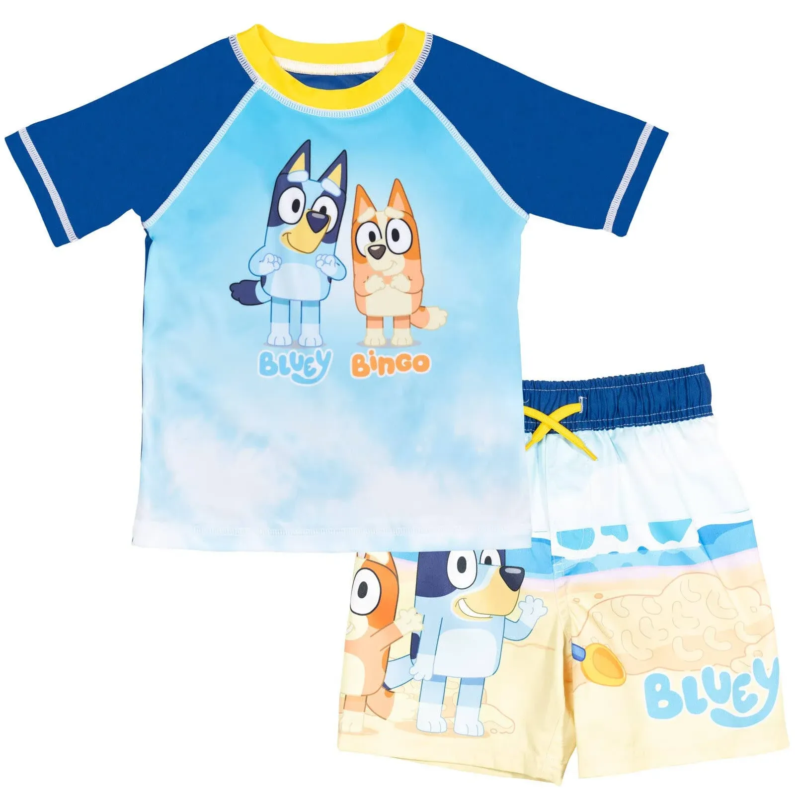 Bluey Pullover Rash Guard and Swim Trunks Outfit Set | imagikids Baby and Kids Clothing 12 Months / Blue