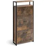 HAIOOU Wooden Shoe Storage Cabinet up to 18 pairs with 3 Flip Drawers, Freestanding Shoe Rack Storage Organizer for Slim Entryway, Rustic Brown