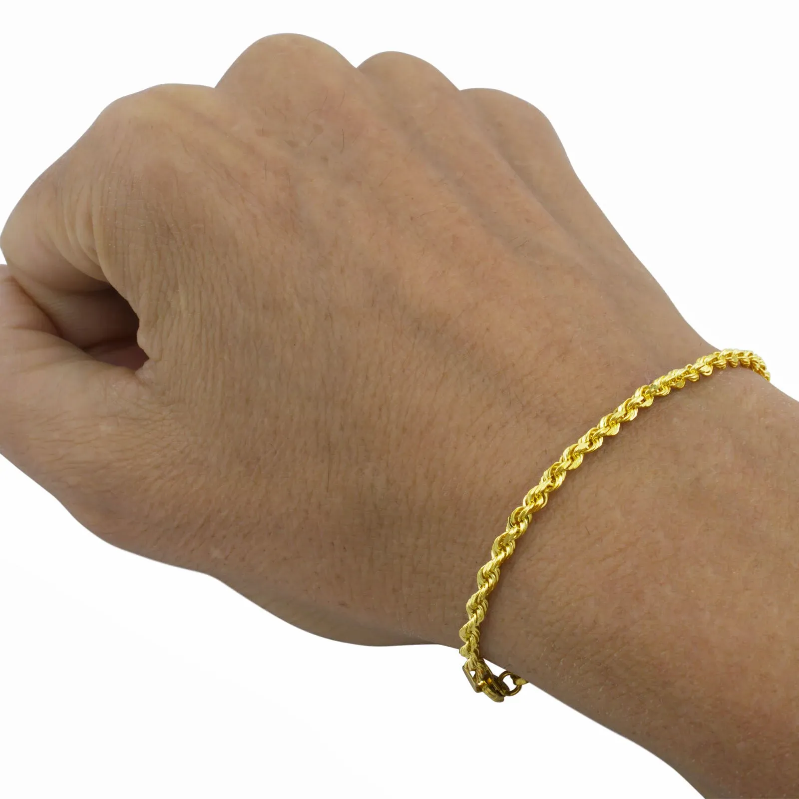 Nuragold 14K Yellow Gold 2mm Solid Rope Chain Diamond Cut Bracelet or Anklet, Mens Womens Lobster Clasp 7" 7.5" 8" 8.5" 9"