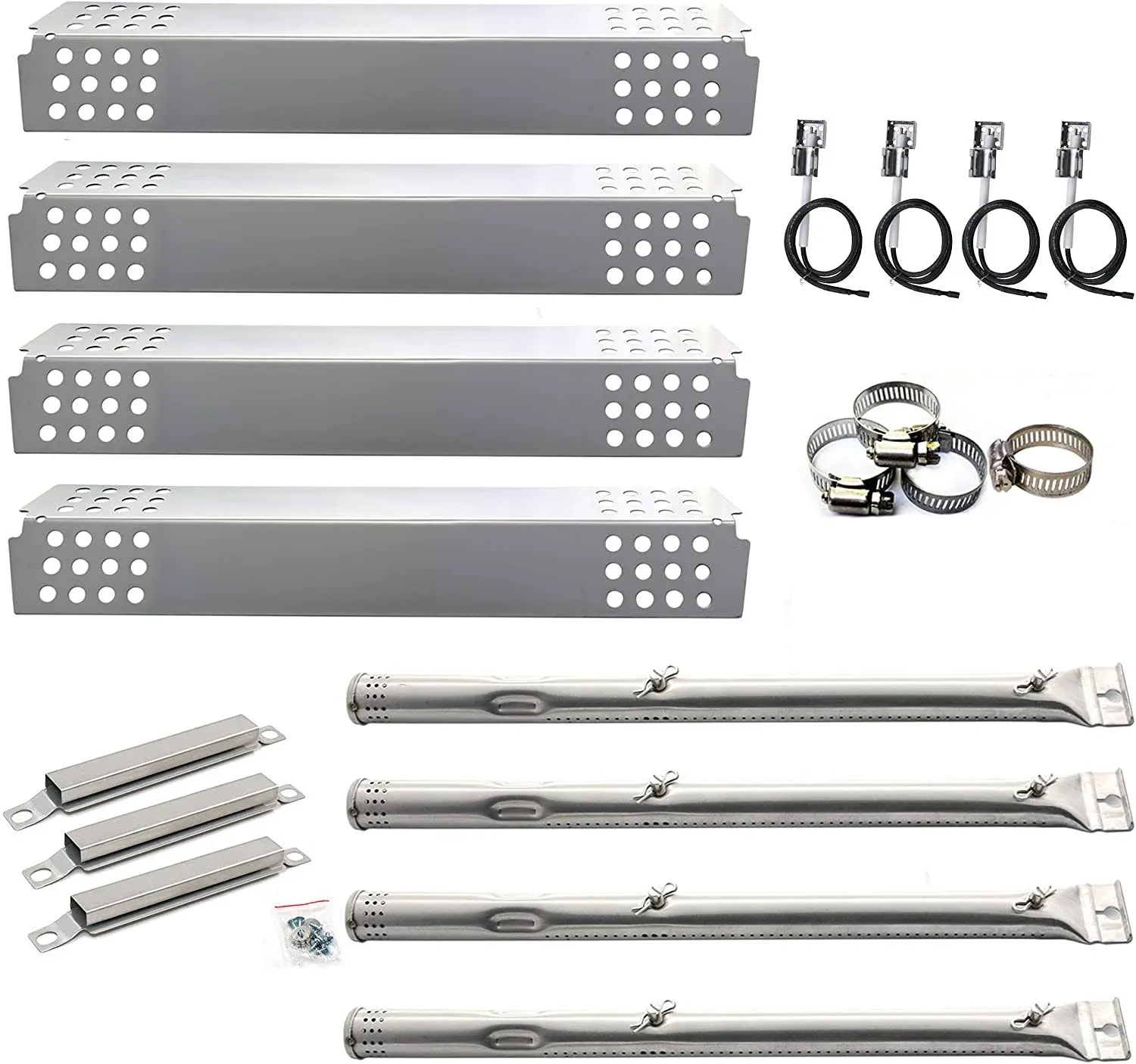 Uniflasy Replacement Parts Kit for Charbroil 4 Burner 463211512, 463211513, 463211514 Gas Grill, Stainless Steel Grill Burner Tube, Porcelain Steel Heat Plate Shield Tent, Adjustable Crossover Tube