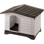 Ferplast Dog Villa Medium Indoor and Outdoor Dog House, Measures 35.5L x 28.55W x 25.40H Inches, Ventilated with Patented Fold-Out Porch, Cream with Dark Brown Bottom, Part # 87257099