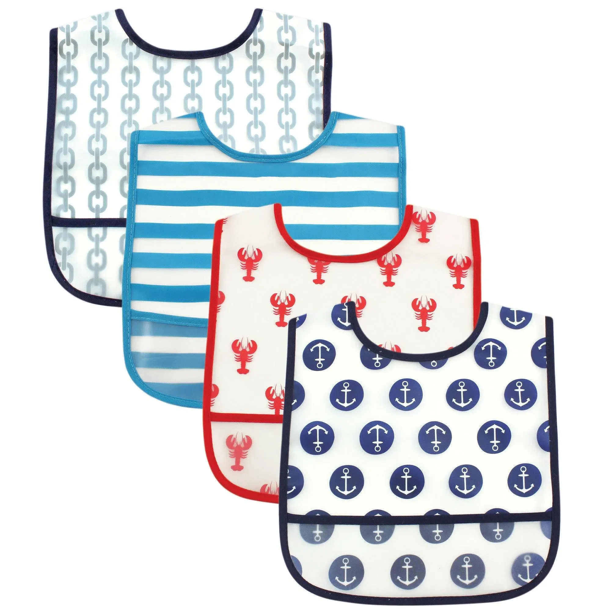 Luvable Friends Waterproof Bibs, 4-Pack, One Size - Nautical