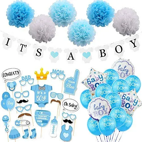 It's A Boy for Baby Shower Decorations Set 54pcs with Photo Booth Props Latex ...