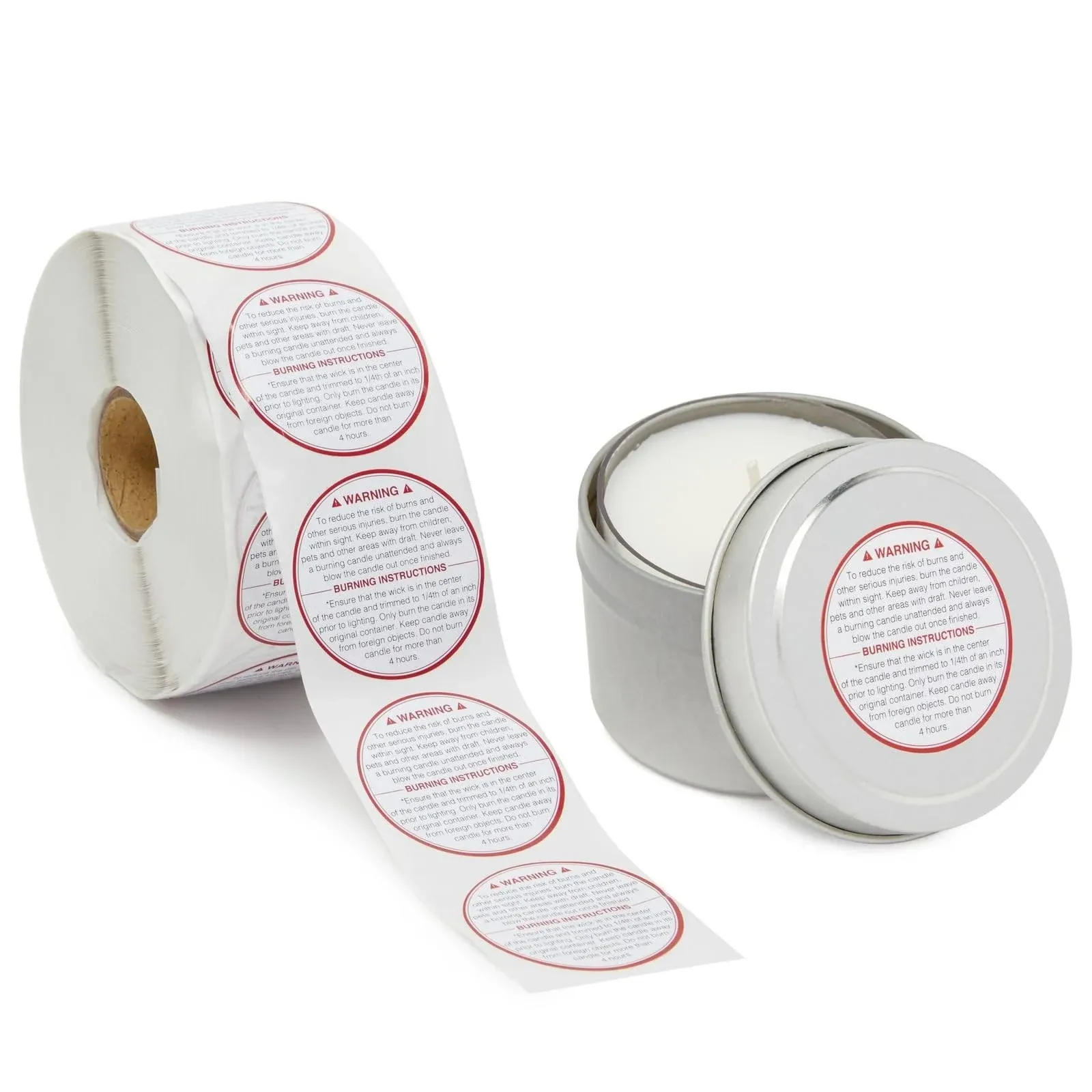 Safety Labels for Candles, Roll of Stickers for Candle Packaging Supplies (1.5 in ...