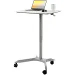 Seville Classics Airlift Height Adjustable Pneumatic Laptop Sit Stand Desk Mobile Rolling Cart, Computer Workstation for Home Office, Classroom, White, 28" XL Desktop (New Model)