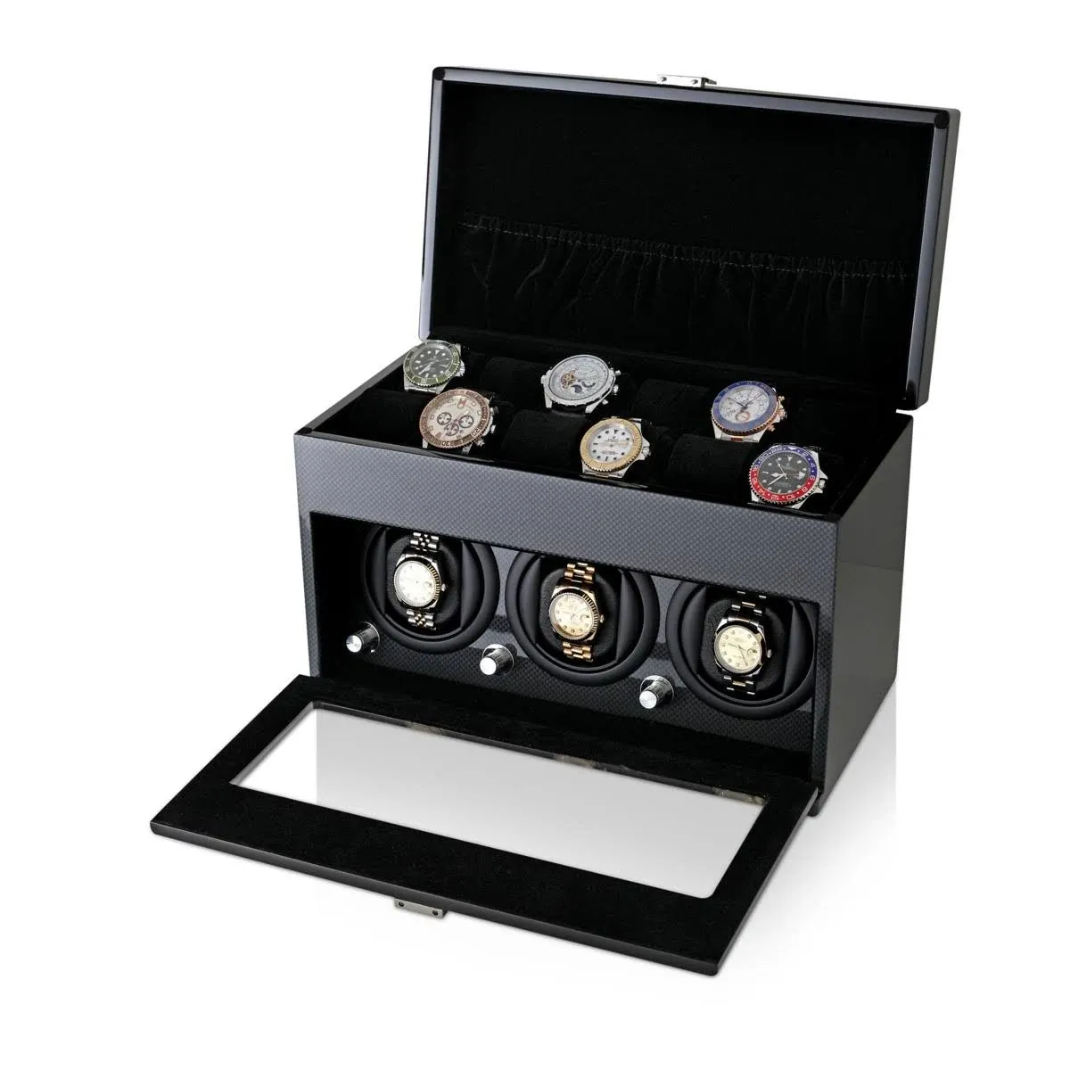 Watch Winder and Storage Box for Winding 3 Automatic Watches and 12 Watch Storage ...