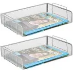 2 Piece Mind Reader Stackable Desktop Letter Tray Side Load Metal Mesh Silver