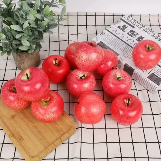 Fake Fruit Artificial Apples, Set of 12 Decorative Fruit Lifelike Faux Apples Realistic Fruits Apple Decorations for Kitchen, Realistic Fake Fruits Party Props Home Decor