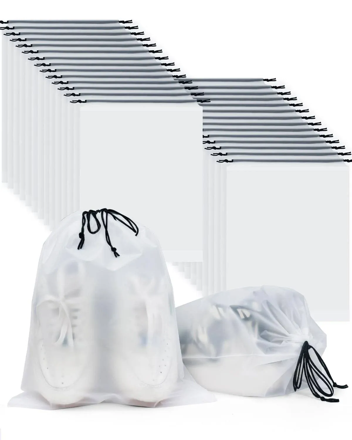 Lzerking 30 Pcs Transparent Drawstring Shoe Bags