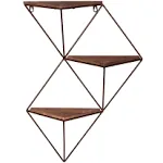 Three Step Wood and Metal Geometric Triangle Wall Shelf