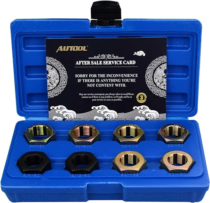 AUTOOL 8pcs Axle Spindle Threading Tool Set, Axle Thread Repair Kit with 8 Dies, Axle Nut Rethreader with M20 M22 M24 & UNF 13/16”3/4”x20UNF, Rethreading Tool Kit with Case