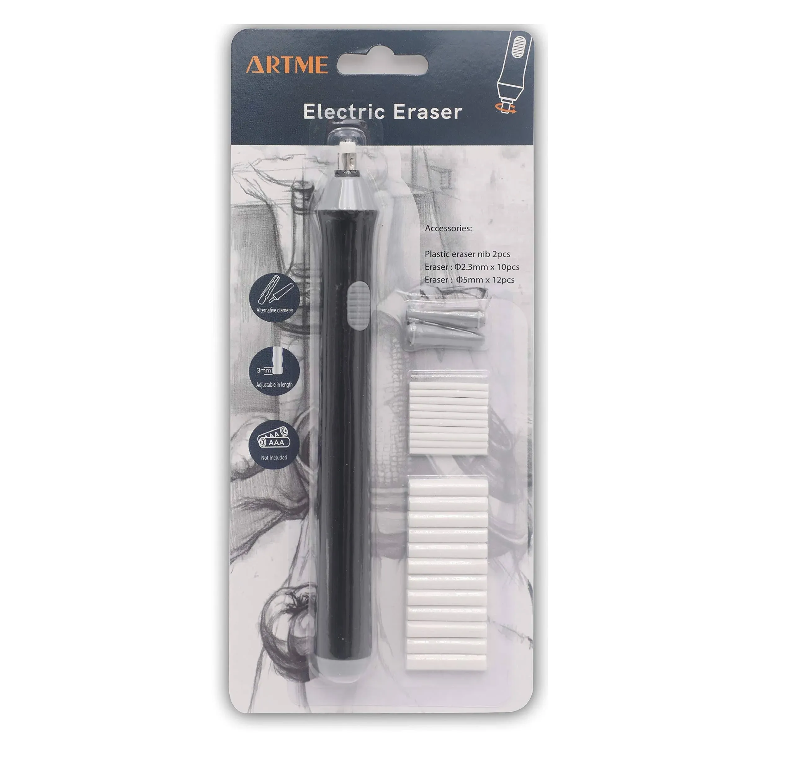 ARTME Electric Eraser/Automatic Rubber - 22pcs Refills Included (0.1 inch and 0.2 inch) - Sketch, Architects, Engineers & Students